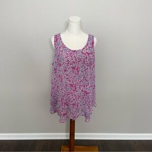 Lane Bryant Top Tank Cami Camisole Swing Floral Layered Lightweight Pink Blue